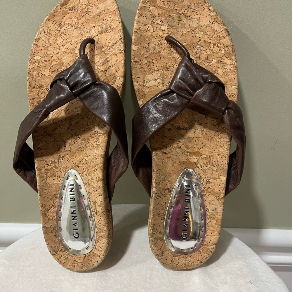Gianni Bini Brown Cork Sandals with Cross Straps